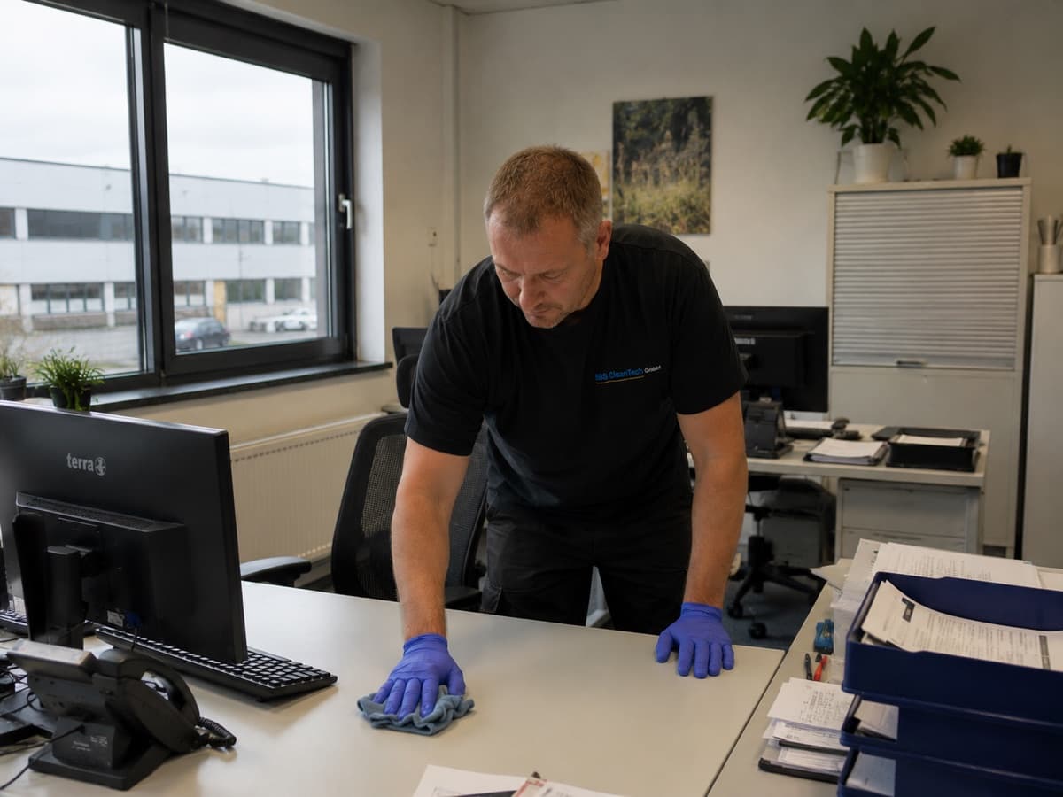 SBS Cleantech Mitarbeiter bei der professionellen Büroreinigung in Buxtehude